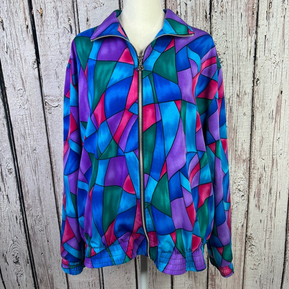 Vintage 1980s TEDDI Colorful Windbreaker Bomber Jacket Polyester Full Zip Large?